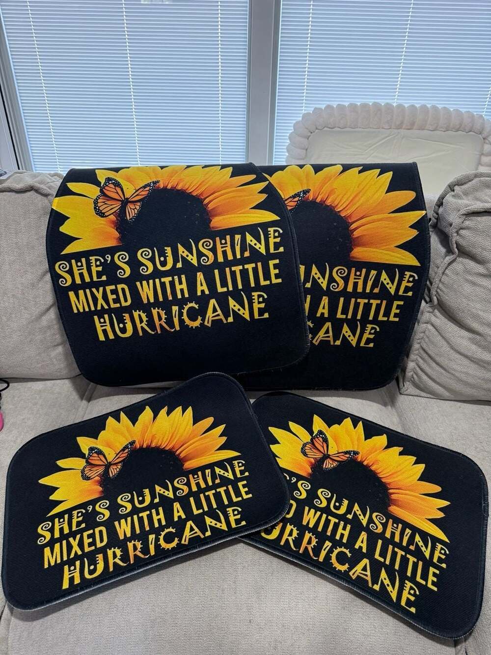 4pc. Sunflower Butterfly Car Floor Mat Set She's Sunshine Mixed With A Lil Hurri